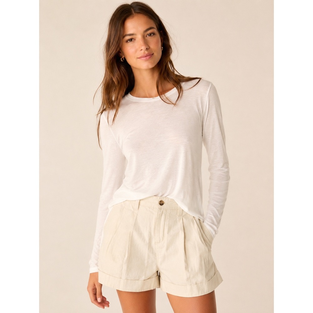 Banana Republic Womens Modal Long Sleeve Tee M Minimalist‎ White Crew Neck Top